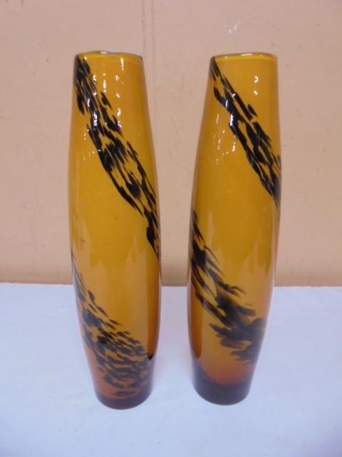 2 Matching Murano Style Art Glass Vases