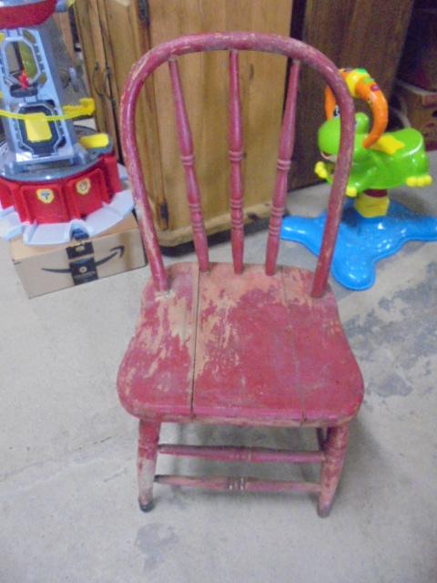 Antique Painted Child's Wooden Plank Bottom Chair