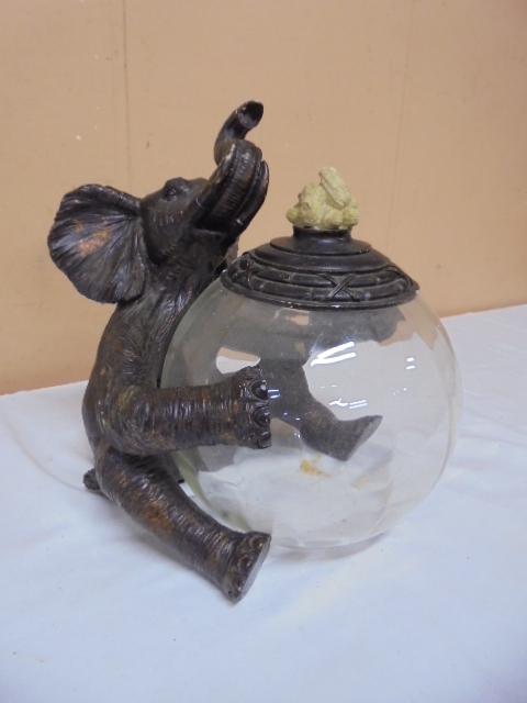 Elephant Statue Glass Cookie Jar