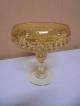 Vintage Indiana Glass Iridescent Gold Diamond Point Compote