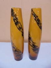 2 Matching Murano Style Art Glass Vases
