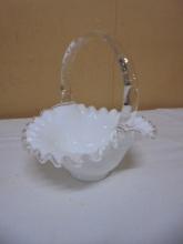 Beautiful Fenton Silver Crest Crimped Edge Glass Basket