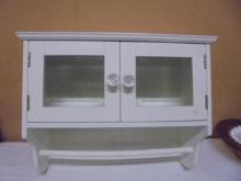 Painted Solid Wood Wall Cabinet w/ 2 Glass Doors & Bar