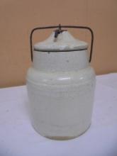 Vintage Western Stoneware Crock w/ Lid & Wire Bail