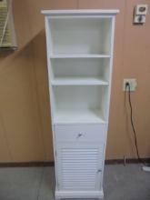 Wooden Painted Storage Tower w/ Door & Drawer & Shelves