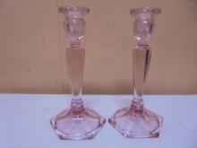 Beautiful Pink Glass Candle Sticks