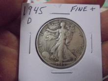 1945 D Mint Silver Walking Liberty Half Dollar