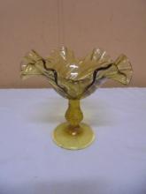 Vintage Fenton Amber Pedistal Ruffled Bowl