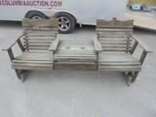 Wooden Outdoor Glider w/ Table in Center