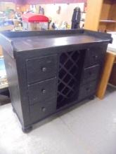 Solid Wood Painted Buffet Cabinet w/Wine Rack in Center