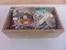 Wooden Box Filled w/ Assorted Jewelry