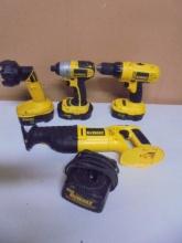 Dewalt 18 Volt Saws-All/ 1/4" Imapct/ 1/2in Drill & Flashlight