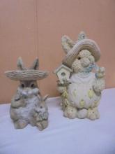 2 Rabbit Garden Statues