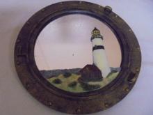 Round Porthole Wall Mirror w/ Lighthouse