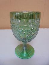 Vintage Imperial Green Iridescent Carnival Grape Pattern Goblet