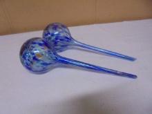 2pc Set of Handblown Art Glass Aqua Globes