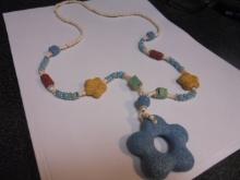 28in Multi Colored Lava Freshened White & Blue Honlite Beaded Necklace