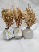 Qty 3 Faux Plants in Ceramic Vase approx 13” tall