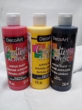 Qty 3 Crafter’s Acrylic Paint 236ml- Bright Red, Bright Yellow, Black