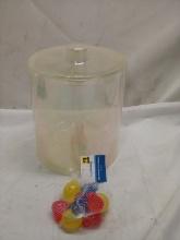 Ice container with tongs and reusable ice cubes