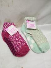 2 Twin Packs of Womens Popocorn Cozy Socks