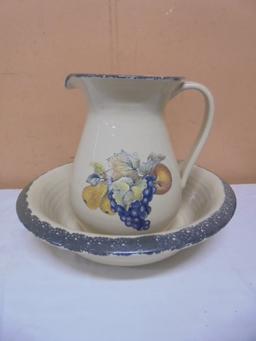 Crockery Pitcher & Bowl Set w/ Fruit