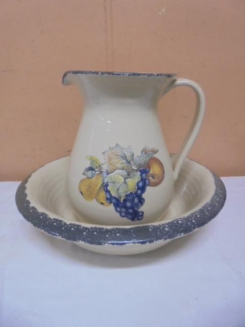 Crockery Pitcher & Bowl Set w/ Fruit