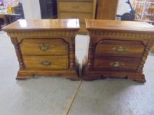 2 Matching Solid Wood 2 Drawer Night Stands