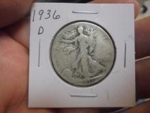 1936 D Mint Silver Walking Liberty Half Dollar