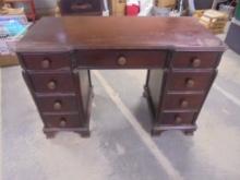 Antique 8 Drawer Wooden Knee Hole Desk