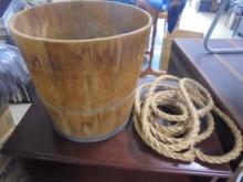 Vintage Wooden Bucket & Rope