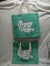 Qty 2 Sunny Vibes Jute Tote 16” x 18”