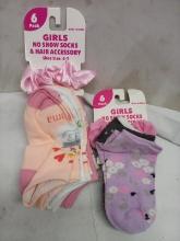 2 Packs of 6 Girls No Show Socks&Hair Accessories