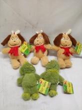 Lot of 5 Assorted Rattle Dog Chew Toys- (2) Grinch, (3) Max
