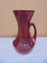 Vintage McCoy USA 619 Pottery Embossed MCM Red Daisy Vase