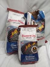 3 Assorted FlameGlo Charcoal Briquet Bags- (2) 18Lbs, (1) 7.7Lbs