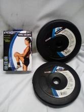 3Pc ProStrength Lot- (2) 5Lbs Weight Plates, (1) Pair of 2Lbs Ankle Weights