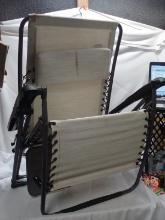 Off-White Outdoor Lounge Chair w/ Cup Holder Table Tray