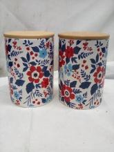 Qty 2 Ceramic Canisters with Lids7” x 5”Diameter