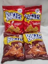 Lot of 4 Bugles 3oz Snack Bags- (2) Original, (2) Chili Cheese