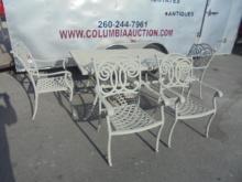 Cast Aluminum Patio Table w/ 4 Chairs & Umbrella Stand