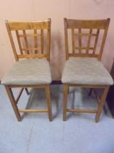 2 Matching Solid Wood Bar Stool w/ Cushion Upholstered Seats