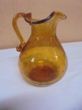 Beautiful Amber Controlled Bubble Art Glass Pitcher