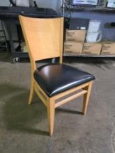 Light Wood Frame and Back Dining Chairs with Black Seat Cushions