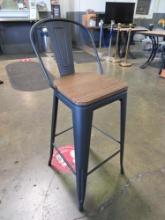 Black Metal Bar Stools with Faux Wood Seat