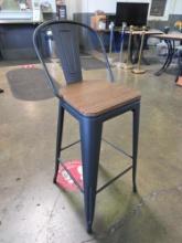 Black Metal Bar Stools with Faux Wood Seat