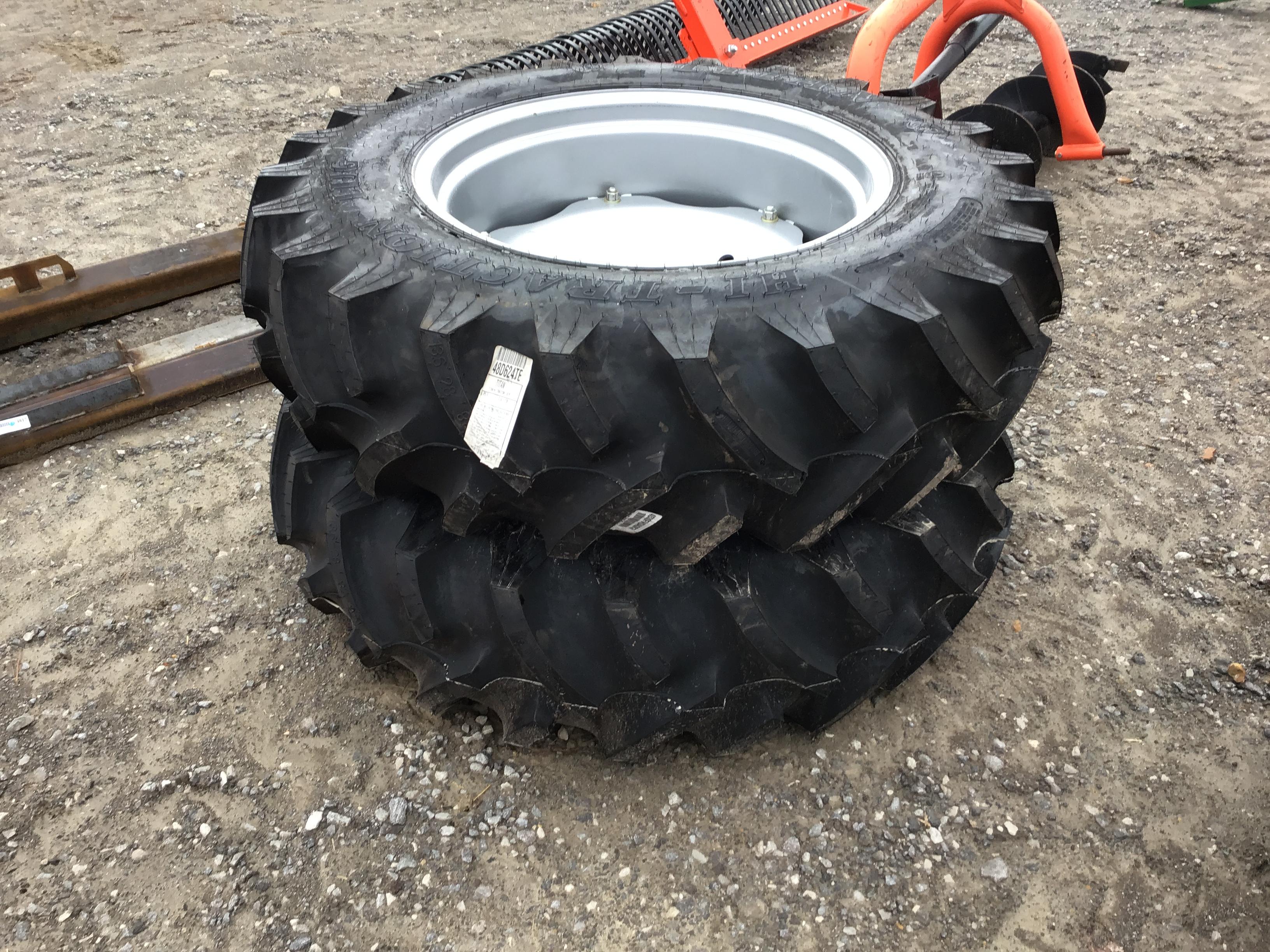 (2) NEW 13.6/28 TITAN TRACTOR TIRES AND WHEELS