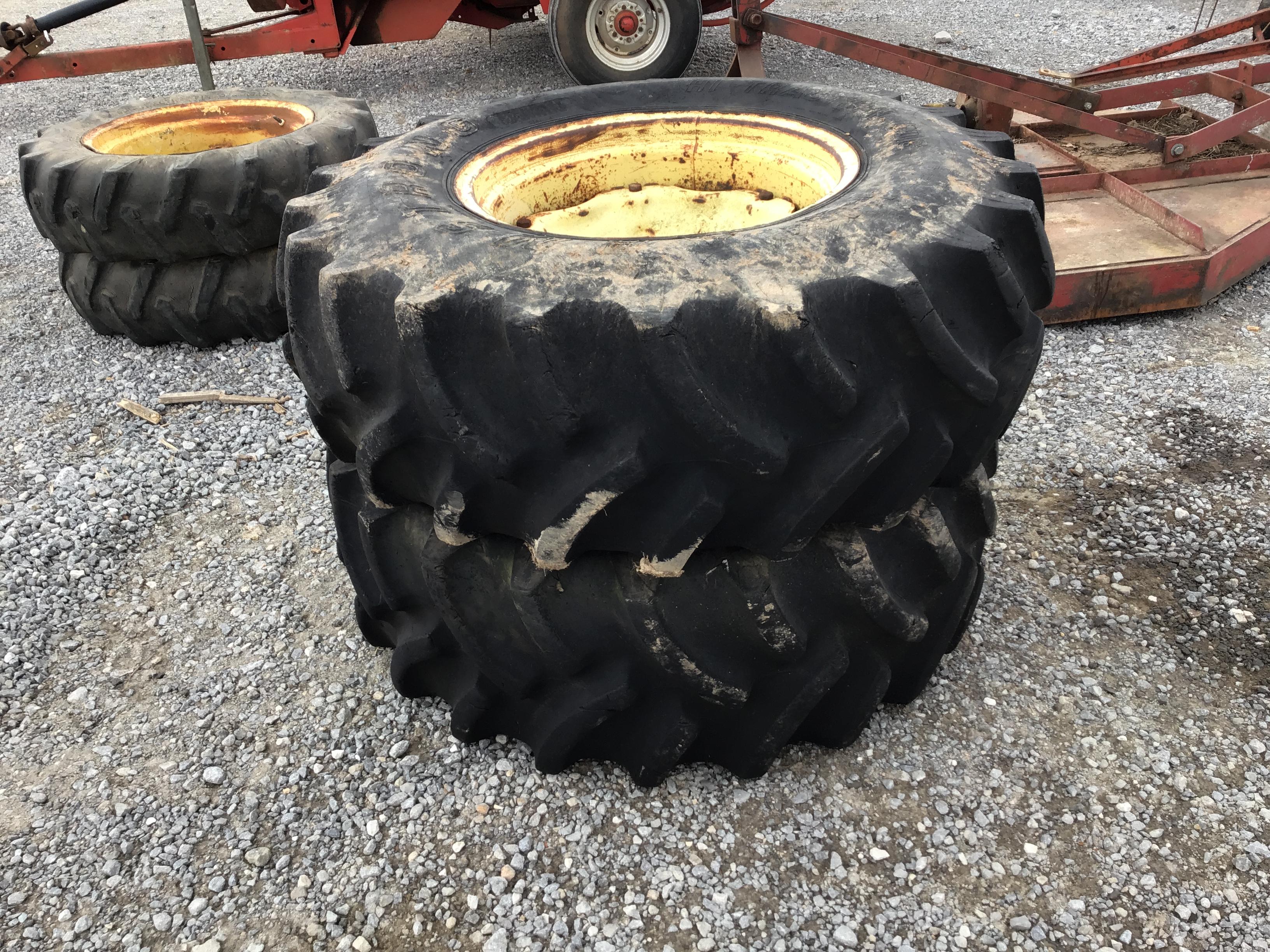 (2) 16.9-24 TRACTOR TIRES AND RIMS - BOTH ONE PRICE
