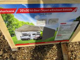 NEW 20FT X 30FT STEEL CARPORT W/ 10FT ENCLOSED SIDES