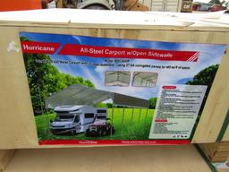 NEW 20FT X 20FT STEEL CARPORT W/ 10FT OPEN SIDES
